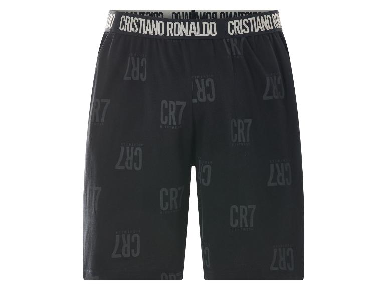 Zwarte heren nachtkleding shorts met herhalend logopatroon en merk tailleband.
