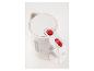 Witte waterkoker met rode knoppen op een witte achtergrond.
