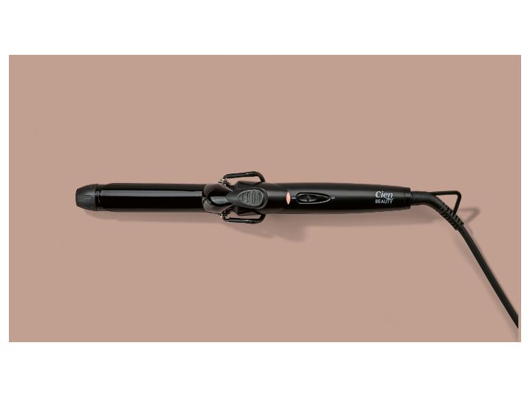 Zwarte Cien Beauty krultang met snoer, van bovenaf gezien.