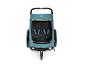 Hauck kinderwagen in turquoise met zwarte details en drie wielen.