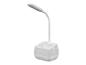 Witte bureaulamp met telefoonhouder.