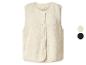 Beige fleecevest met knopen, met kleuropties beige en zwart.