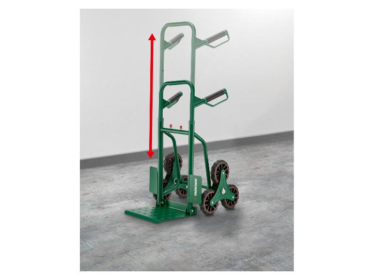 Groene Parkside steekwagen met traploopwielen en in hoogte verstelbare handgreep