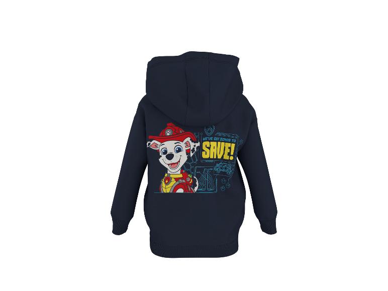 Donkerblauwe hoodie met een cartoonhondenprint en de tekst 'WE'VE GOT DINOS TO SAVE!'.