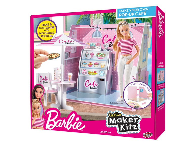 Barbie pop-up café met stickers om te personaliseren.