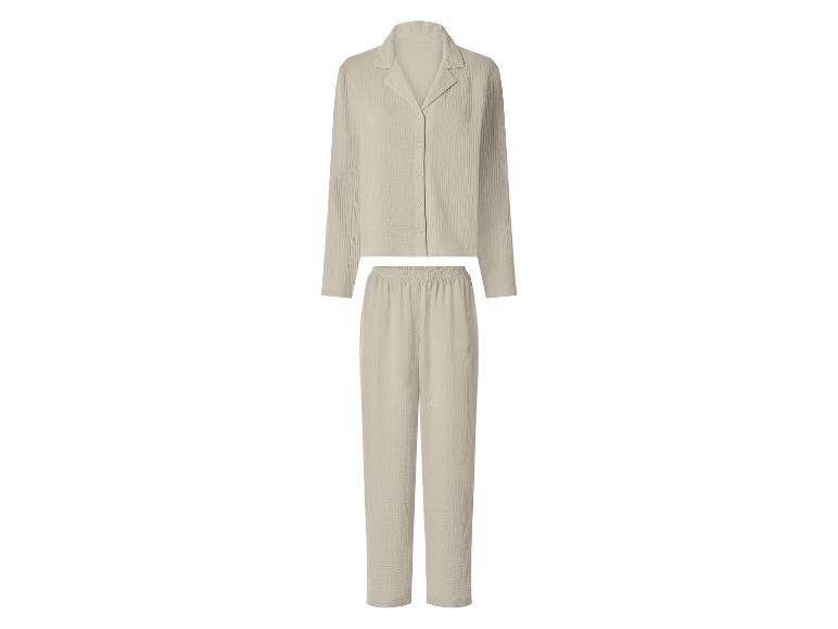 Beige katoenen mousseline dames pyjamaset