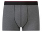 Grijze boxershorts met een zwarte en donkerrode tailleband.