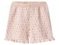 Roze gebreide short met opengewerkt patroon en ruches