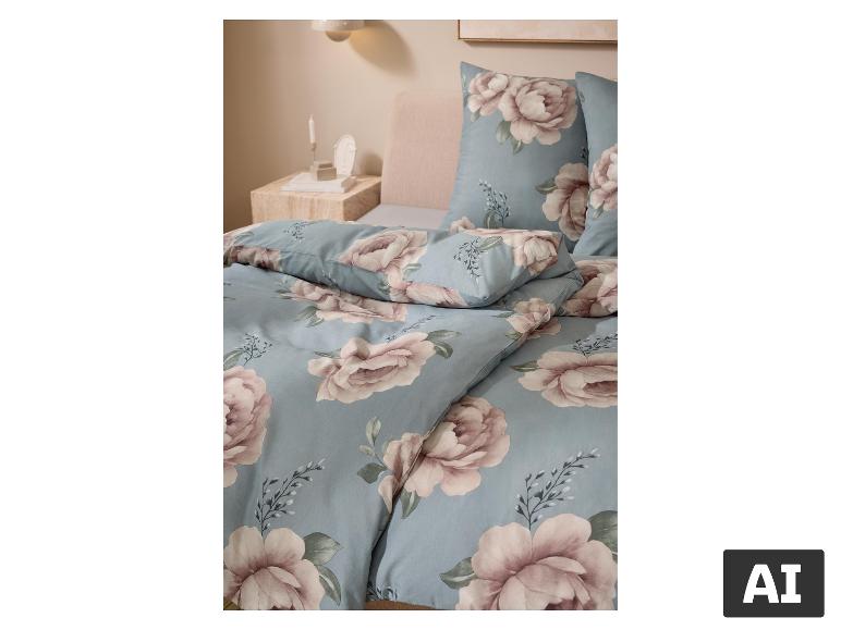 Tweepersoonsbed met LIVARNO bloemenbeddengoed. [AI-gegenereerde afbeelding]