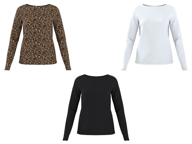 Drie longsleeves: één met luipaardprint, één witte en één zwarte.