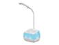 Wit bureaulampje met blauwe basis.