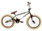 Grijze RUDE BMX fiets met bruin zadel en banden.