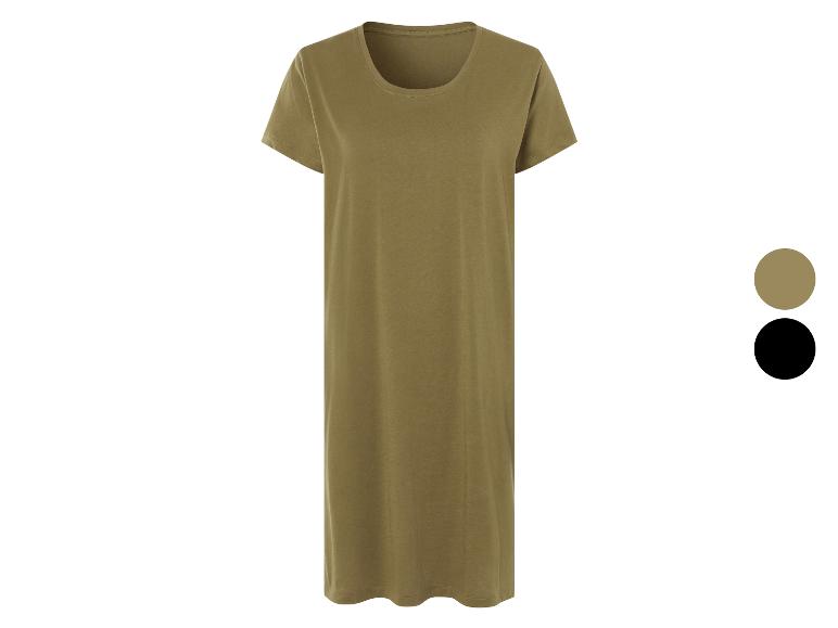 Simpele T-shirt jurk, verkrijgbaar in kaki en zwart.