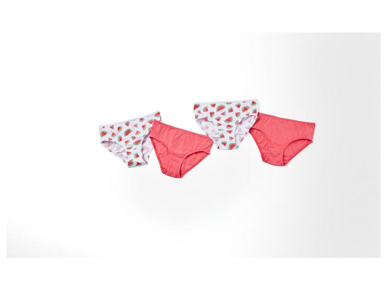 Drie paar onderbroeken: twee met watermeloenprint, één effen roze.