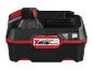 Parkside X 20V Team accu in zwart en rood met laadindicator.