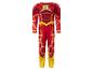 The Flash kostuum voor kinderen, een rood en geel full-body jumpsuit met bliksemlogo.
