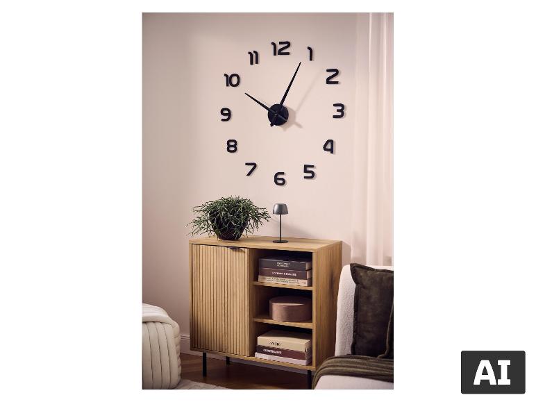 Moderne DIY-wandklok van LIVARNO home boven een stijlvolle commode. [AI-gegenereerde afbeelding]