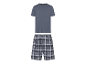 Herren pyjama: grijs t-shirt en geruite short.