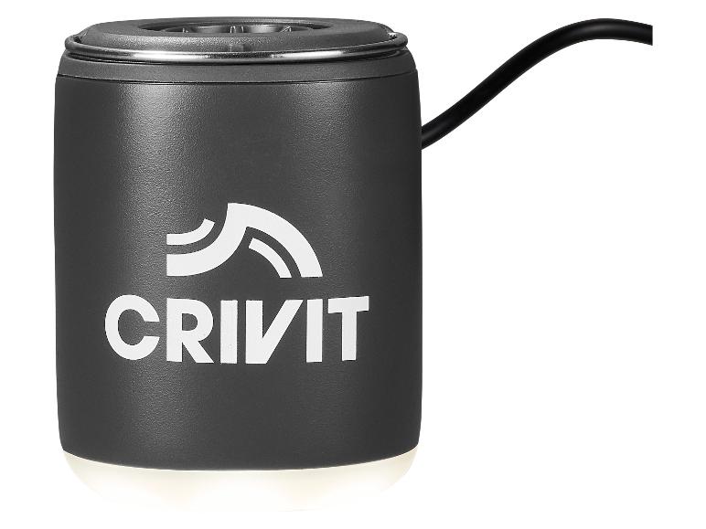 Donkergrijze Crivit lamp en oplader.