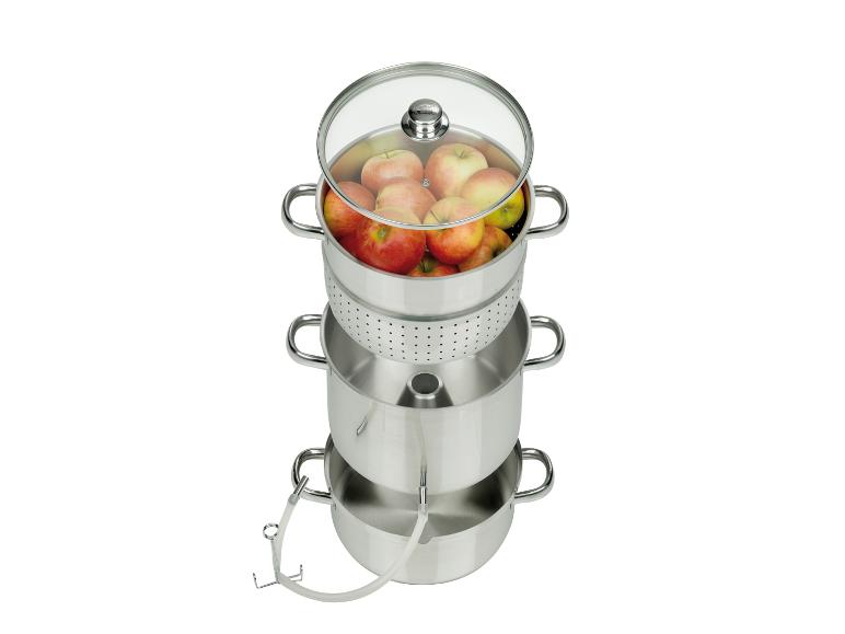 RVS sapcentrifuge: ketel, mand en glazen deksel.