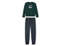 Een donkergroene pyjama met lange mouwen en een geruite broek.
