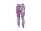 Dames sportlegging met abstracte bloemenprint in roze, blauwe en paarse tinten.