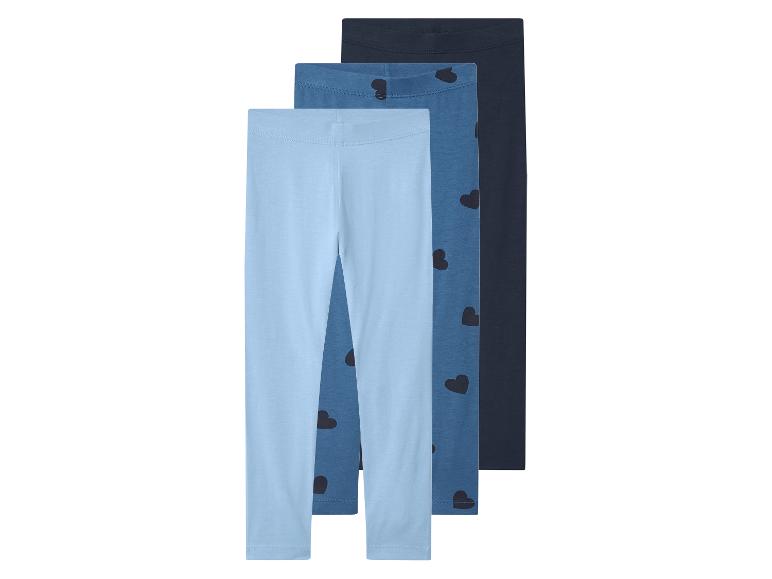 Set van 3 kinderleggings in blauwtinten, één met hartjespatroon.