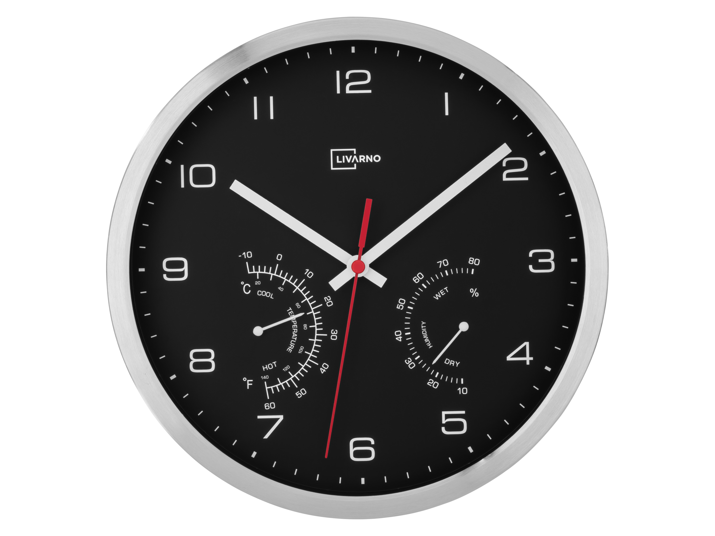 LIVARNO home Wandklok met thermometer en hygrometer (Zilver/zwart)