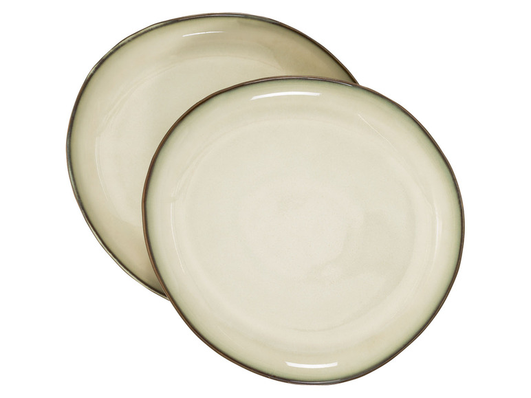 Twee beige platen met een donkerbruine rand.
