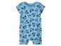 Blauwe baby romper met cartoonfiguren prints.