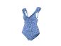 Blauw bloemenprint badpak uit één stuk met ruches op de bandjes.