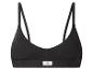Zwarte geribbelde katoenen bralette met dunne bandjes en 'LOVE COTTON' tekst.
