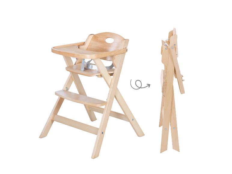 Houten opvouwbare kinderstoel in twee posities: open en opgevouwen