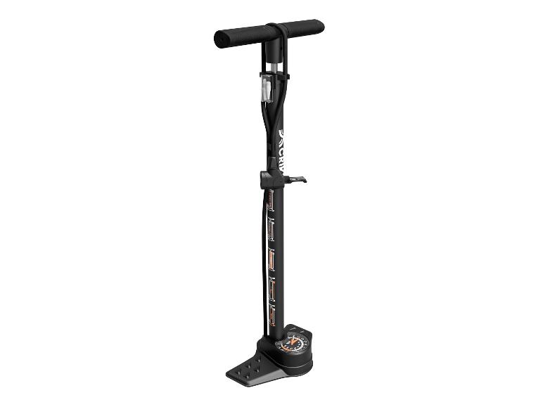 Zwarte fietspomp met manometer en slang