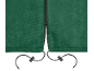 Detail van een groene beschermhoes met rits en verstelbaar trekkoord.