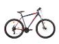 Blauwe en rode Scrapper mountainbike op een witte achtergrond.