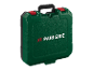 Een groene Parkside gereedschapskoffer met rode sloten.