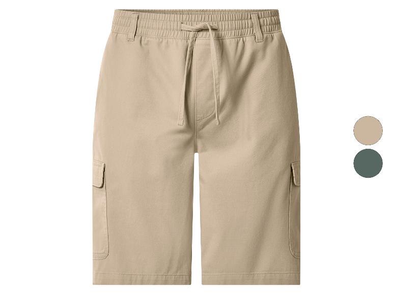 Beige cargo shorts met elastische tailleband en trekkoord, met extra kleuropties.