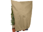 Beige beschermhoes voor potplanten, met groene planten zichtbaar aan de zijkant.