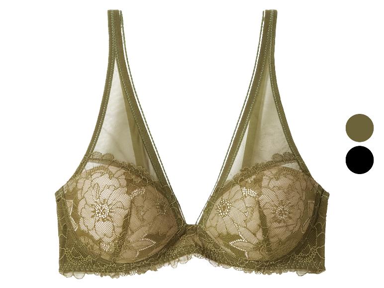 Groene kanten beha met transparante bandjes en twee kleurstaaltjes