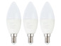 Drie Livarno E14 LED lampen met een vermogen van 8 watt.