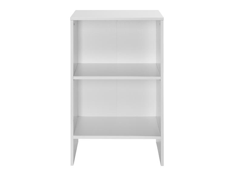 Witte boekenkast met twee planken in een minimalistisch design.