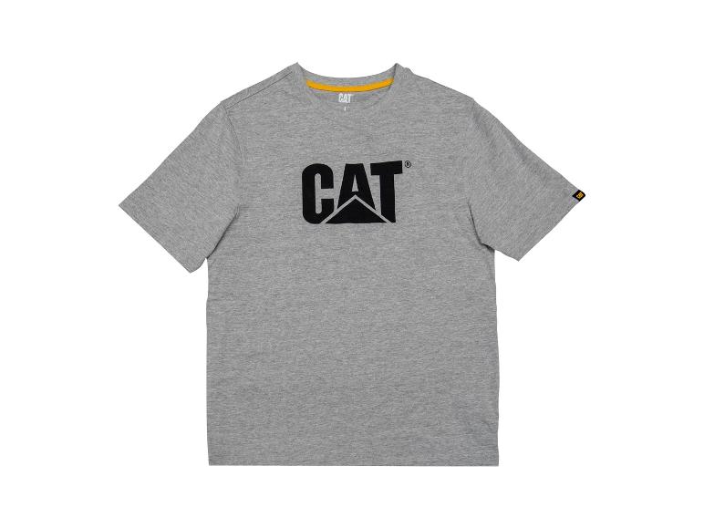 Grijs T-shirt met korte mouwen en grote zwarte opdruk op de borst.