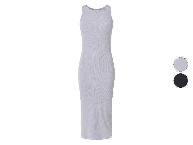 Geribde mouwloze midi-jurk in grijs en zwart