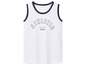 Een wit tanktop met een blauwe rand en 'Athletic Wild' print