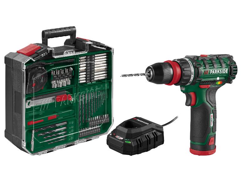 Accuboormachine met accu, oplader en een 250-delige accessoirekit.