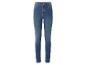 Dames blauwe jeans met hoge taille en smalle pijpen.