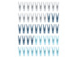 Een set van 40 wasknijpers in blauw, grijs en lichtblauw.