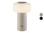 Beige tafellamp met verlichte kap en aan/uit-knop, met kleuropties.