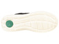 De zool van een paar zwarte sneakers van het merk Footflex.